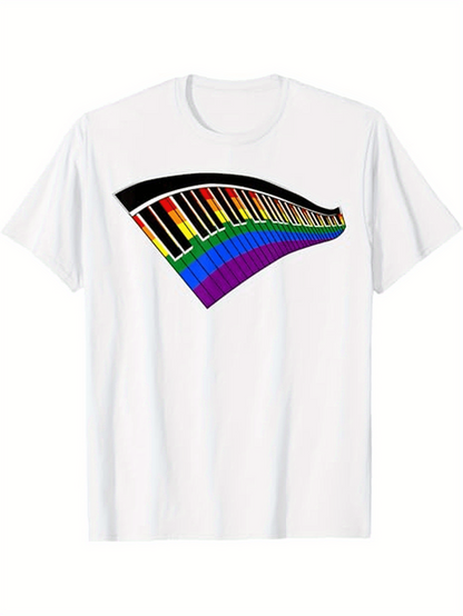 Men's Graphic T-Shirt Colorful Rainbow Pattern With Wavy Design Across The Front Piano Keyboard