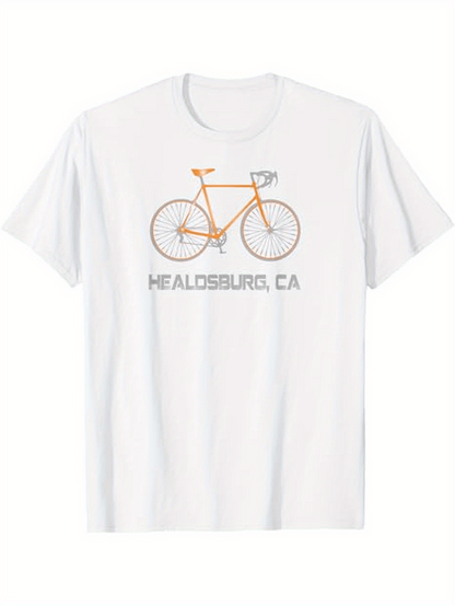 Men's Graphic T-Shirt Healdsburg CA With Simple Bicycle Drawing Centered Bike