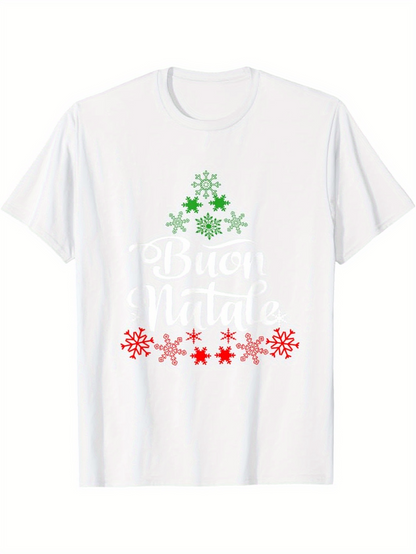 Men's Graphic T-Shirt Christmas Tree With Green Snowflakes And Red Stars Christmas