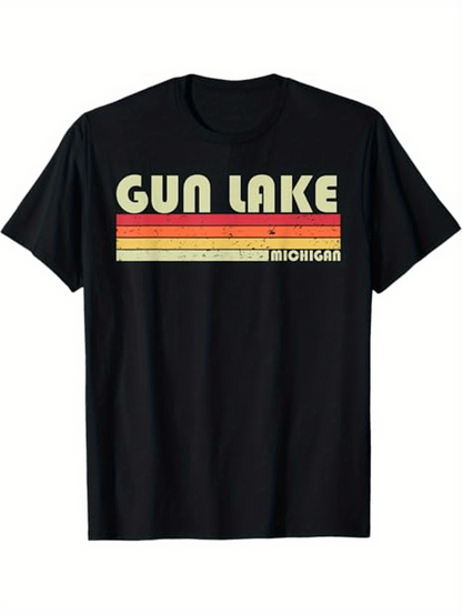 Men's Graphic T-Shirt Gun Lake Retro Stripes With Vintage Inspired Typography Shirt