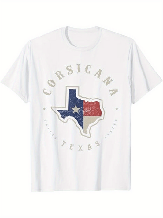 Men's Graphic T-Shirt Corsicana Texas Vintage Flag Colors Inside Texas State Map