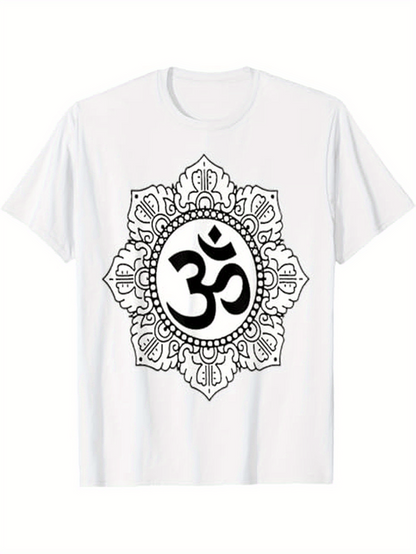 Men's Graphic T-Shirt Intricate Mandala Floral Lines Encircling Sacred Symbol Om