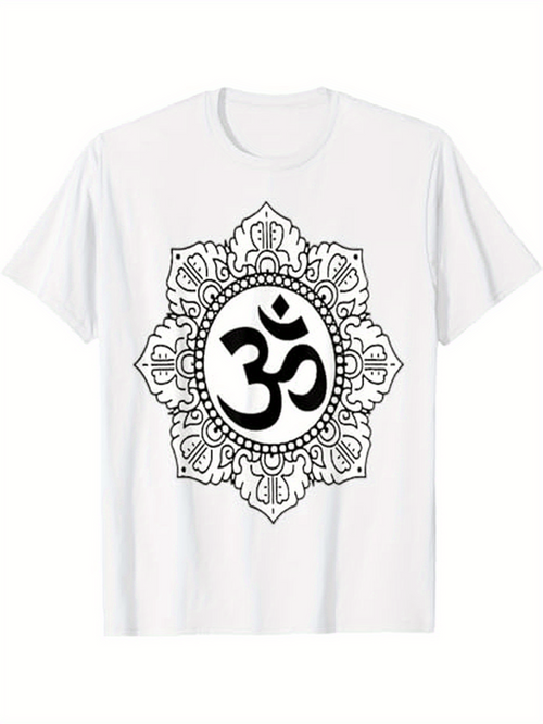 Men's Graphic T-Shirt Intricate Mandala Floral Lines Encircling Sacred Symbol Om