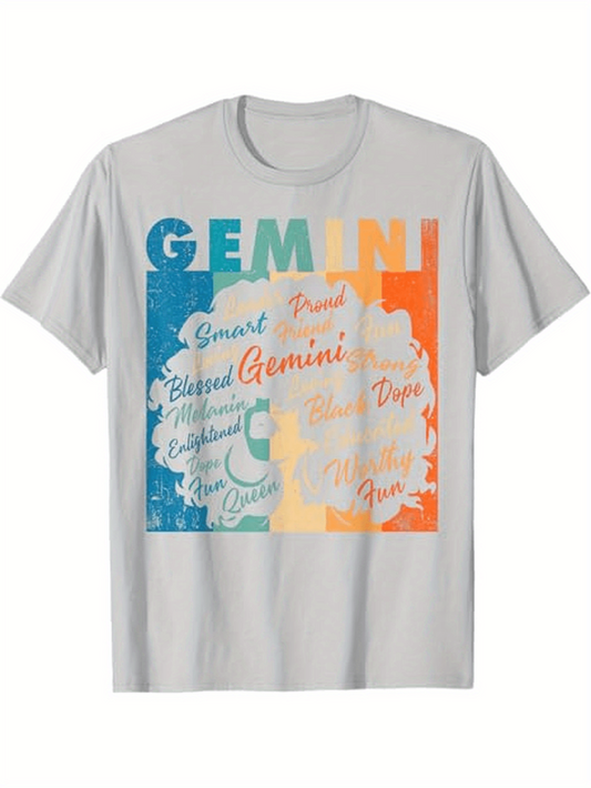 Men's Graphic T-Shirt Gemini Positive Traits Fun Typography With Colorful Abstract Shapes