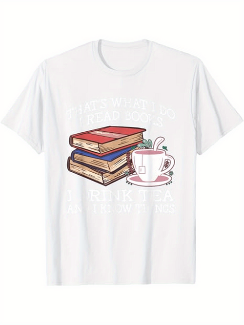 Men's Graphic T-Shirt Cozy Afternoon With Stacked Books Beside Hot Tea Cup