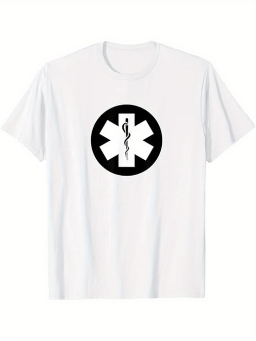 Men's Graphic T-Shirt Medical Symbol Surrounded By Black Circle Star Design