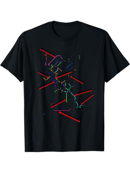 Men's Graphic T-Shirt Colorful Neon Lines And Abstract Shapes Surrounded By Red Vector Lines