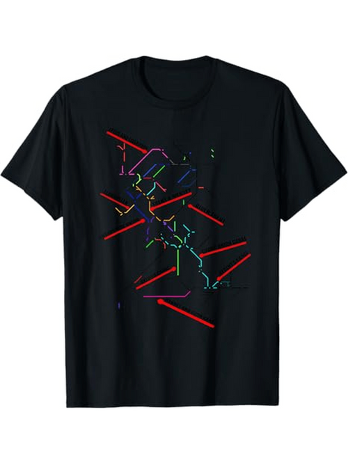 Men's Graphic T-Shirt Colorful Neon Lines And Abstract Shapes Surrounded By Red Vector Lines