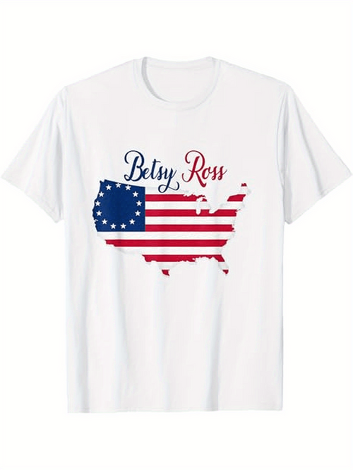 Men's Graphic T-Shirt Betsy Ross Vintage American Flag Map With Patriotic Elements In USA Silhouette