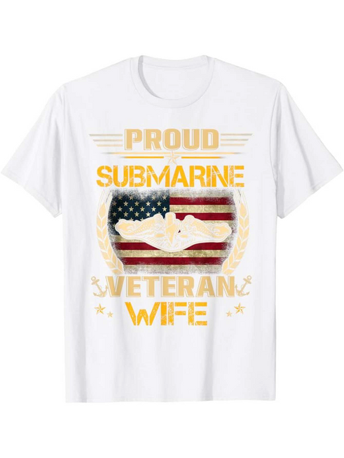 Men's Graphic T-Shirt Proud Submarine Veteran Wife With American Flag And Yellow Stars Submarine