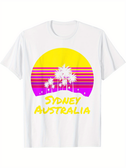 Men's Graphic T-Shirt Sydney Australia Vibrant Sunset With Palm Trees Tropical Scene
