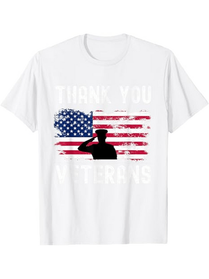 Men's Graphic T-Shirt Thank You Veterans Grunge American Flag With Saluting Soldier