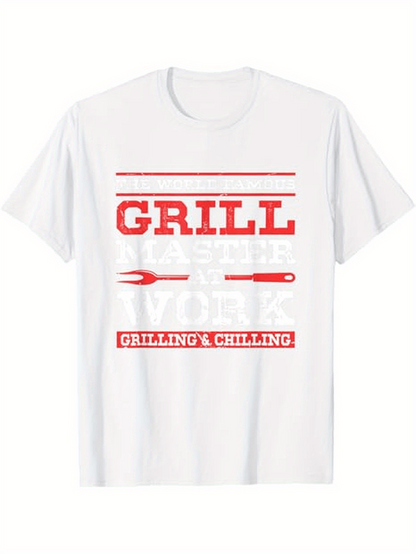 Men's Graphic T-Shirt Grill And Chilling Summer Party Barbecue With Cooking Utensils White T Shirt