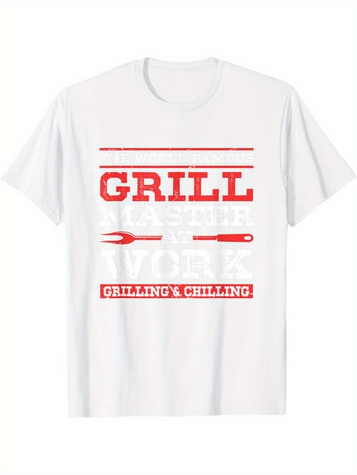 Men's Graphic T-Shirt Grill And Chilling Summer Party Barbecue With Cooking Utensils White T Shirt