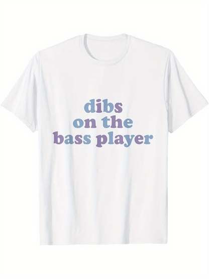 Men's Graphic T-Shirt Dibs On The Bass Player Pastel Lettering On Clean White Fabric T Shirt