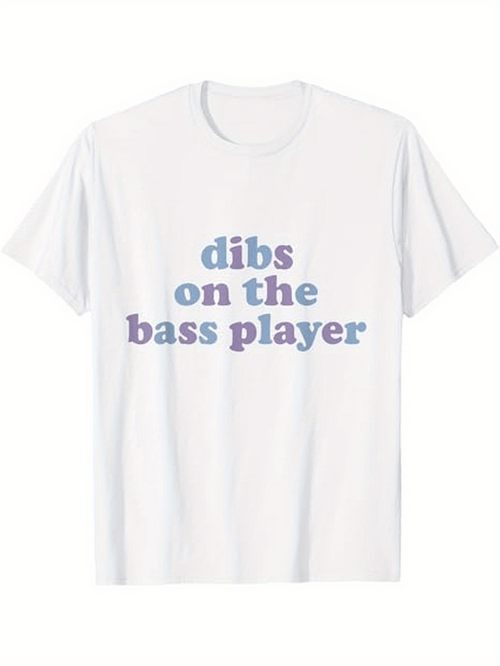 Men's Graphic T-Shirt Dibs On The Bass Player Pastel Lettering On Clean White Fabric T Shirt