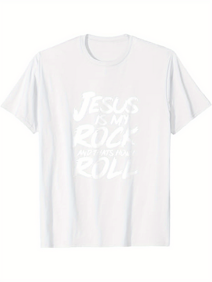 Men's Graphic T-Shirt Jesus Is My Rock And Roll Bold Handwritten Slogan Shirt