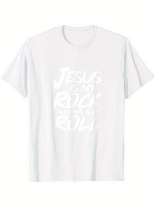 Men's Graphic T-Shirt Jesus Is My Rock And Roll Bold Handwritten Slogan Shirt
