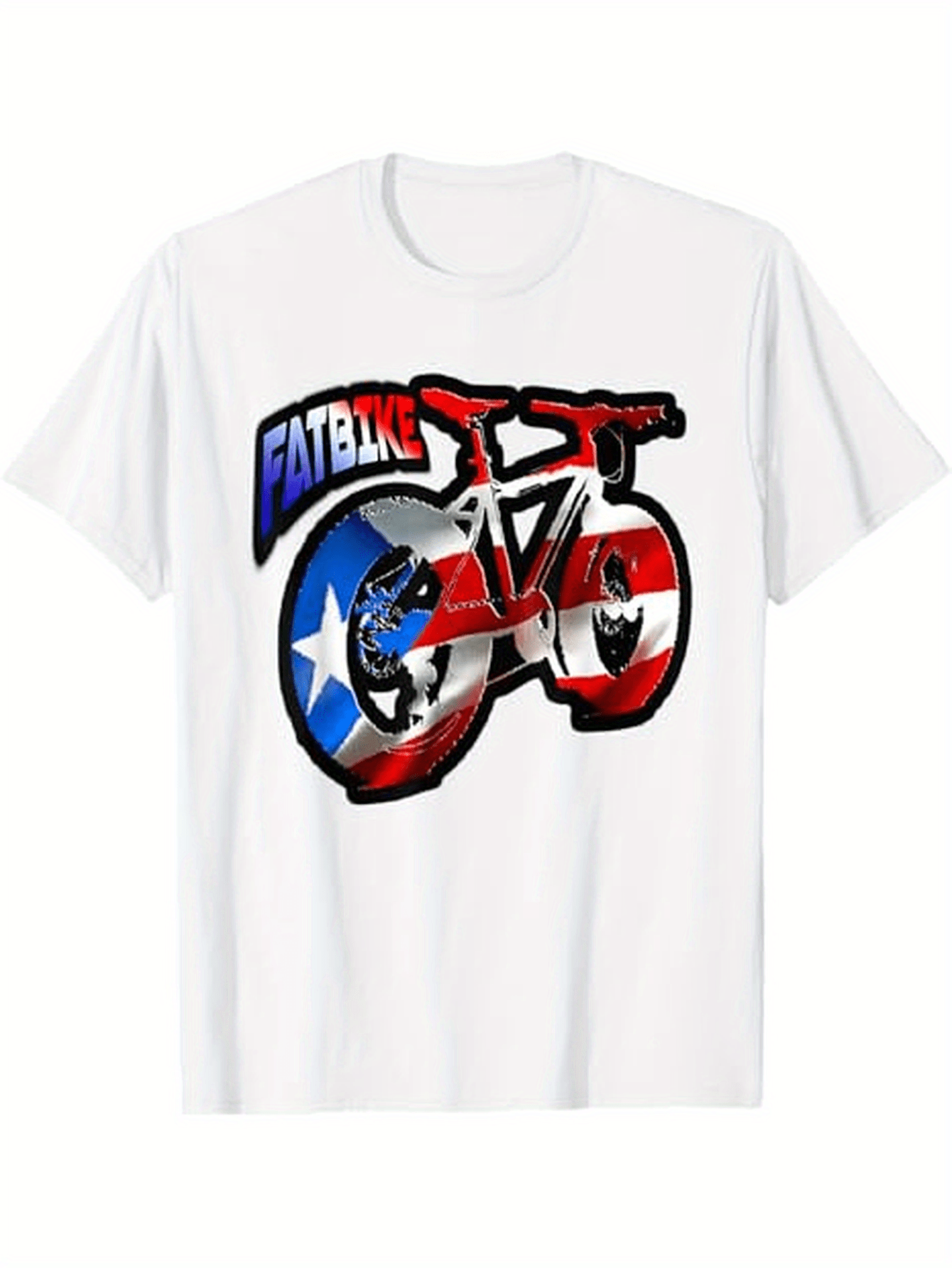 Men's Graphic T-Shirt Fat Bike With Bold Stripes And Star Patterns Among Vibrant Colors Bicycle