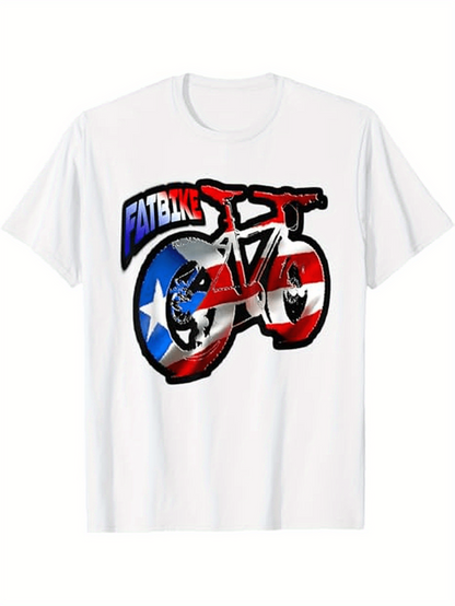 Men's Graphic T-Shirt Fat Bike With Bold Stripes And Star Patterns Among Vibrant Colors Bicycle