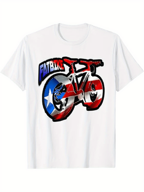 Men's Graphic T-Shirt Fat Bike With Bold Stripes And Star Patterns Among Vibrant Colors Bicycle