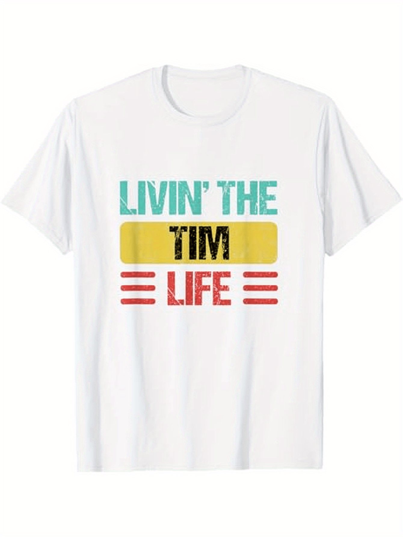 Men's Graphic T-Shirt Livin The Tim Life Bold Colored Blocks With Striped Retro Accents Shirt