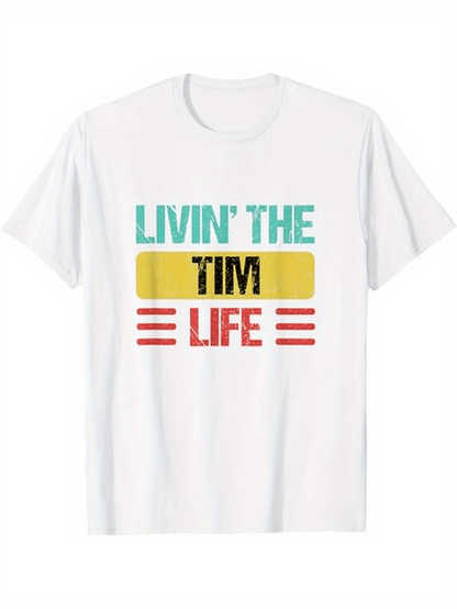 Men's Graphic T-Shirt Livin The Tim Life Bold Colored Blocks With Striped Retro Accents Shirt