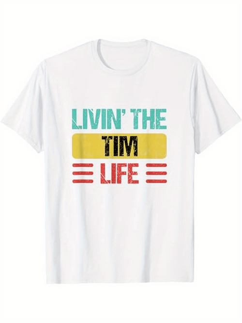 Men's Graphic T-Shirt Livin The Tim Life Bold Colored Blocks With Striped Retro Accents Shirt