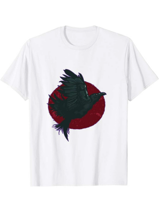 Men's Graphic T-Shirt Dark Crow Flying With Red Sun Behind Bird