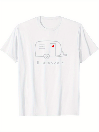 Men's Graphic T-Shirt Love Minimalist Trailer With Heart Door Window Caravan