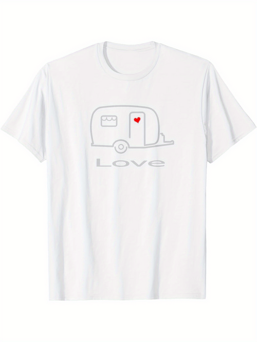 Men's Graphic T-Shirt Love Minimalist Trailer With Heart Door Window Caravan
