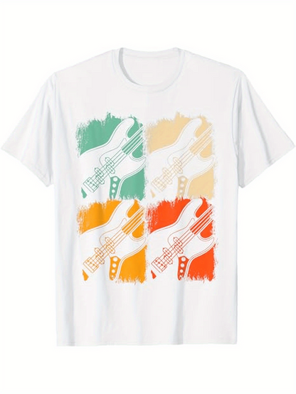 Men's Graphic T-Shirt Pop Art Colorful Brushstrokes With Artistic Electric Guitar