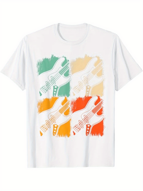 Men's Graphic T-Shirt Pop Art Colorful Brushstrokes With Artistic Electric Guitar