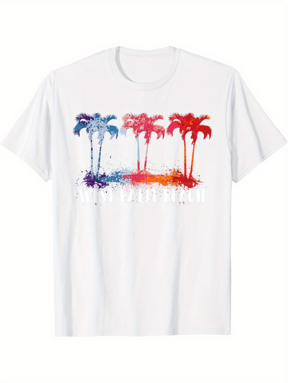 Men's Graphic T-Shirt Vibrant Summer Sunset With Watercolor Palm Trees