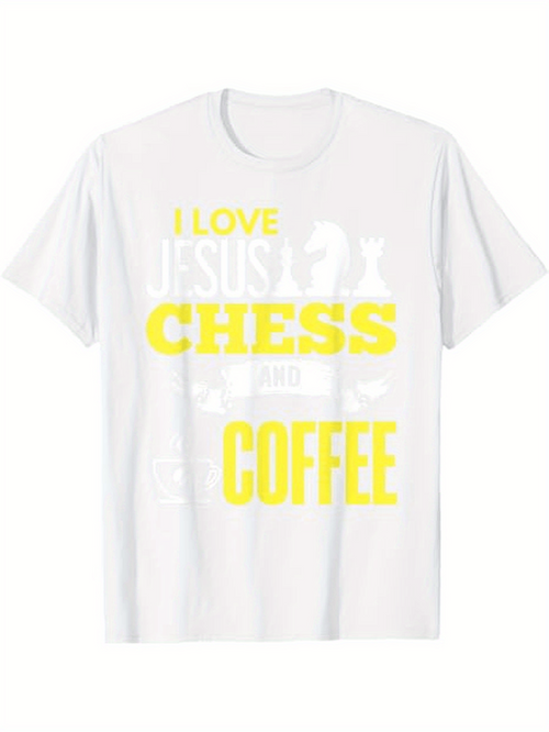 Men's Graphic T-Shirt I Love Jesus Chess Coffee With Bold Lettering And Chess Pieces