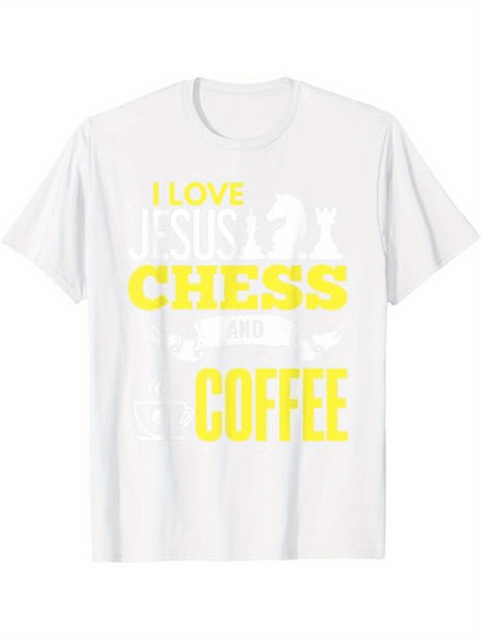 Men's Graphic T-Shirt I Love Jesus Chess Coffee With Bold Lettering And Chess Pieces