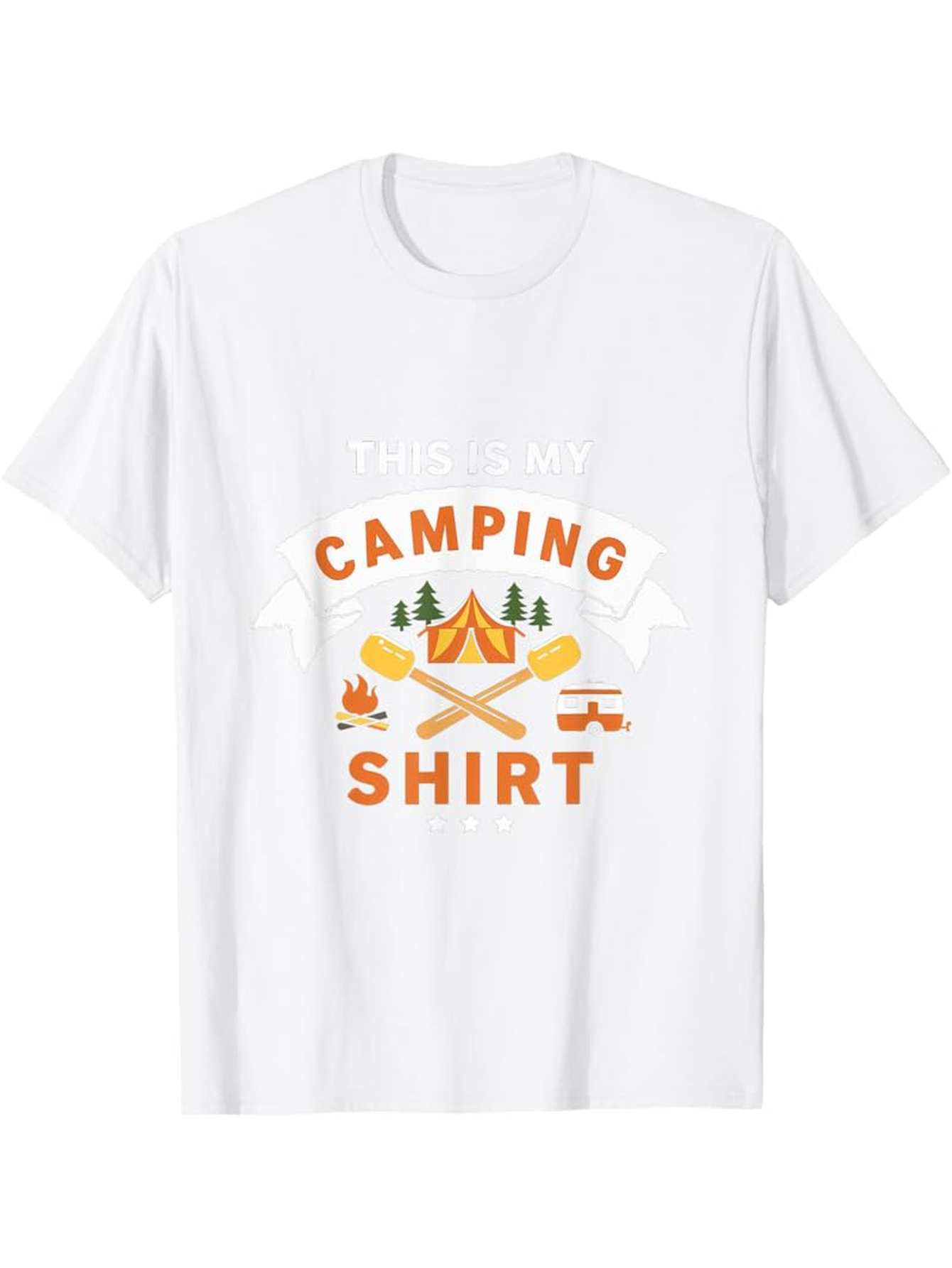 Men's Graphic T-Shirt Camping Shirt With Tent Trees Campfire Marshmallow Sticks And Compass