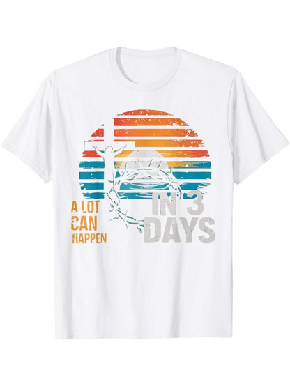 Men's Graphic T-Shirt A Lot Can Happen In Five Days Retro Sunset With Ferris Wheel And Striped Colors Theme