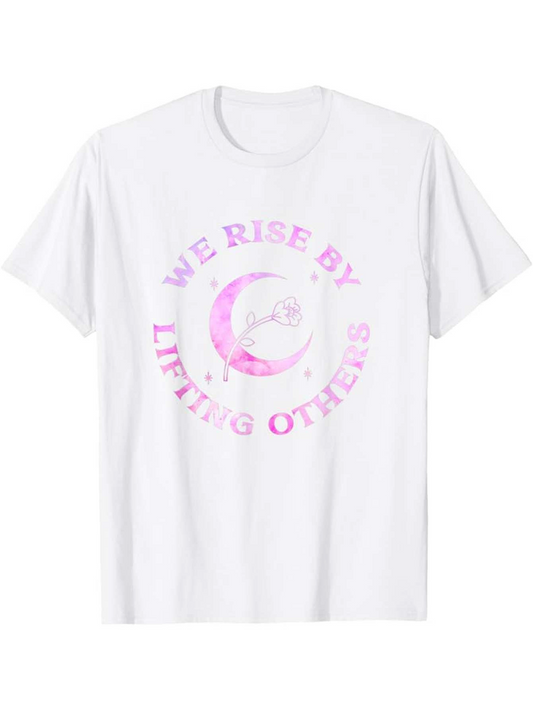 Men's Graphic T-Shirt We Rise By Lifting Others Pastel Pink Glitter Moon And Stars
