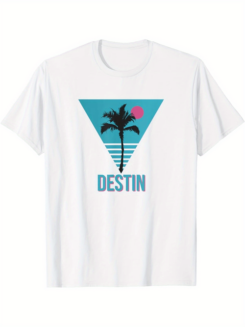 Men's Graphic T-Shirt Destin Retro Sun With Palm Tree And Ocean Reflection T Shirt