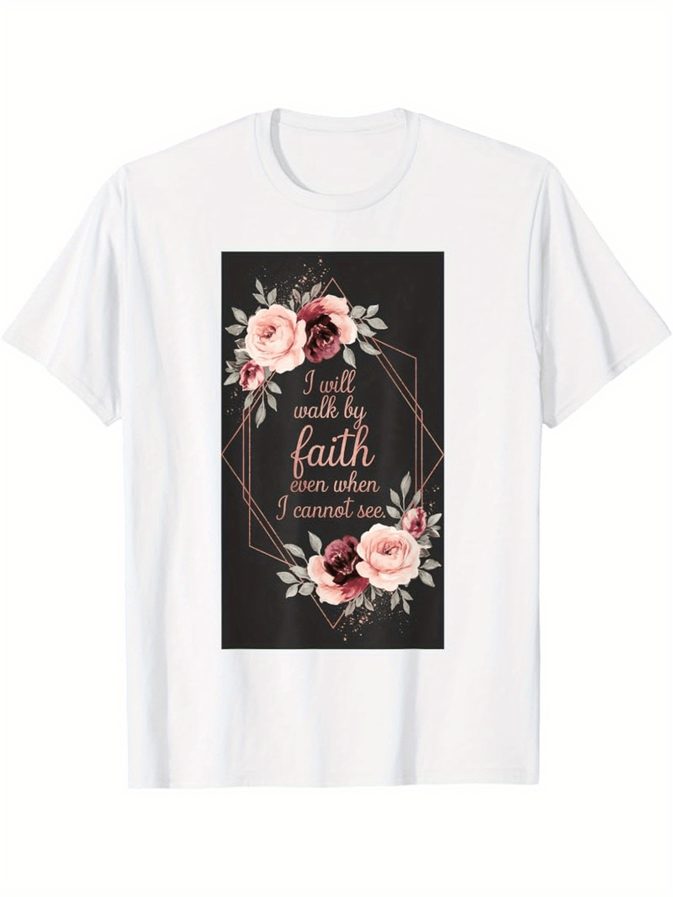 Men's Graphic T-Shirt Elegant Rose Frame With Inspirational Quote Surrounded By Soft Pink Blossoms Faith