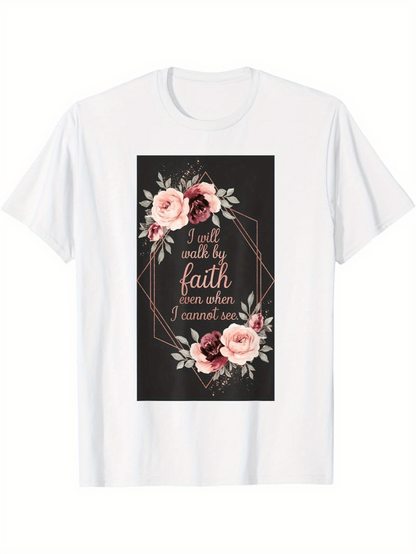Men's Graphic T-Shirt Elegant Rose Frame With Inspirational Quote Surrounded By Soft Pink Blossoms Faith