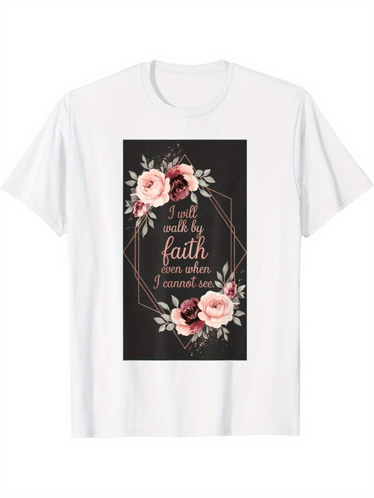 Men's Graphic T-Shirt Elegant Rose Frame With Inspirational Quote Surrounded By Soft Pink Blossoms Faith