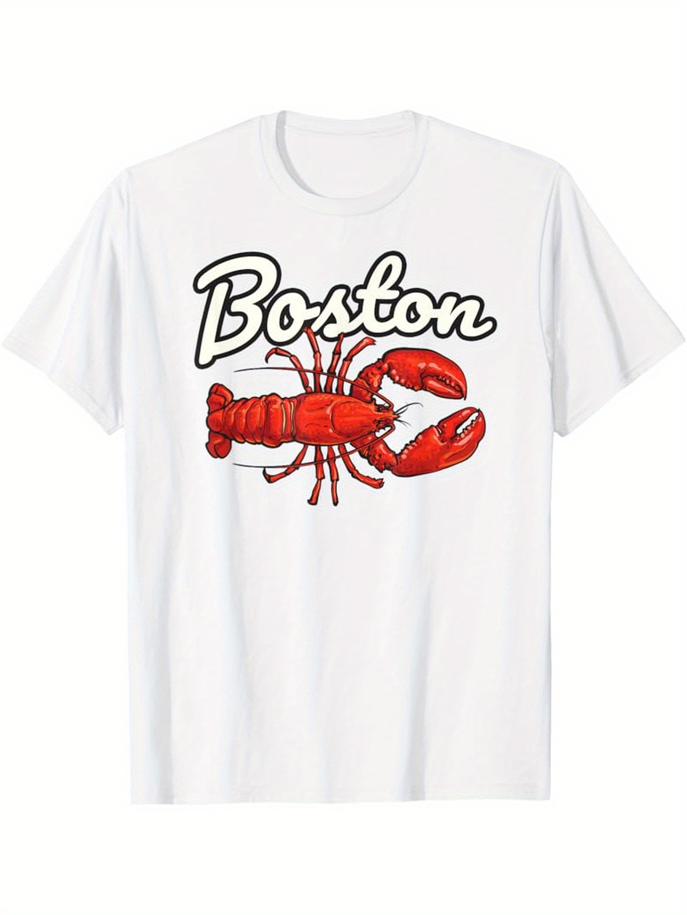 Men's Graphic T-Shirt Boston Bold Red Lobster Under Curved Script Lettering Lobster