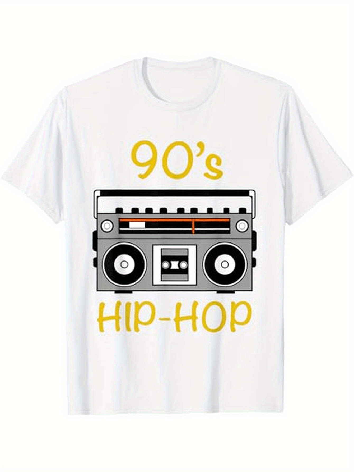 Men's Graphic T-Shirt Nostalgic Yellow Print With Vintage Boombox Celebrating 90s Hip Hop Era Boombox