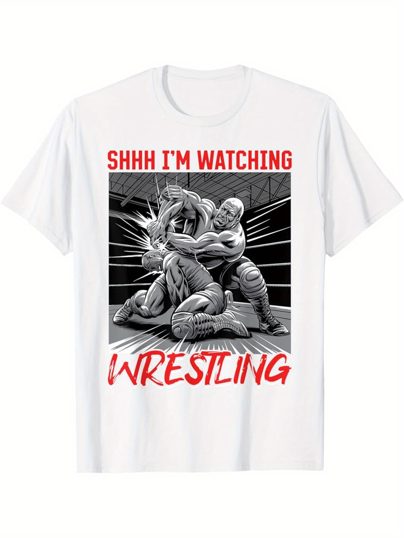 Men's Graphic T-Shirt Shhh Im Watching Bold Illustration Of Intense Athletic Wrestling Match Scene