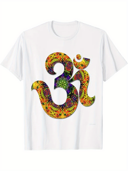 Men's Graphic T-Shirt Kaleidoscopic Sacred Symbol With Floral Patterns Om