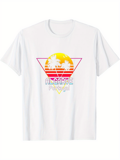 Men's Graphic T-Shirt Algarve Portugal Retro Sunset With Palm Trees Summer Beach