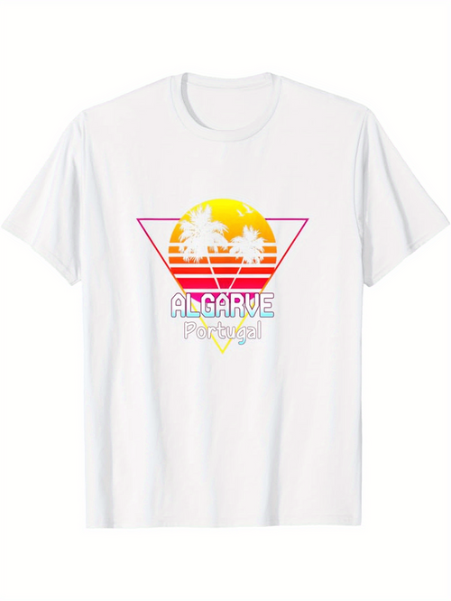 Men's Graphic T-Shirt Algarve Portugal Retro Sunset With Palm Trees Summer Beach