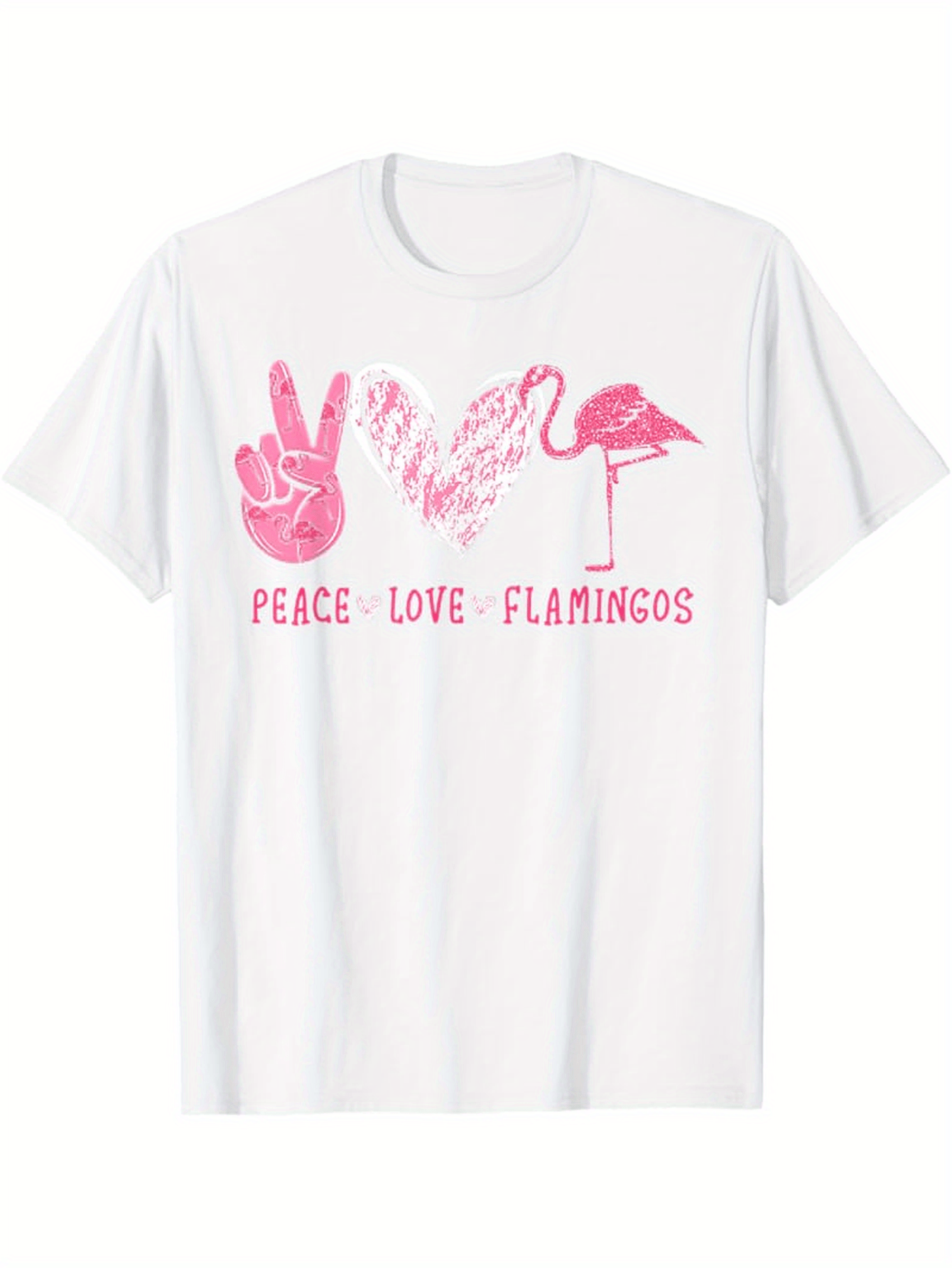 Men's Graphic T-Shirt Peace Love Flamingos With Pink Hand Drawn Hearts And Flamingo